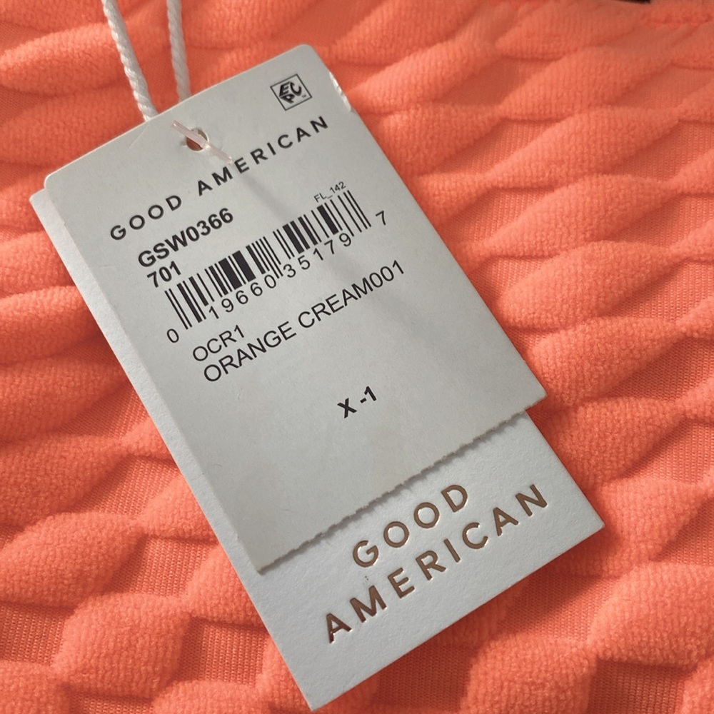 NWT [Good American] Bandeau Textured Swimsuit Bikini Top, Orange Juniors Sz (1) - Picture 8 of 8